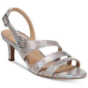 Naturalizer Iridescent Silver Metallic Snake Taimi Dress Sandals Heels Sz 8